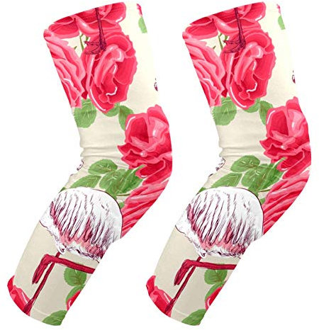 EZIOLY Knieschoner mit Flamingo-Rosen-Muster, Basketball, Volleyball, Wabenbein, Knieschoner, gepolstert, für Herren und Damen