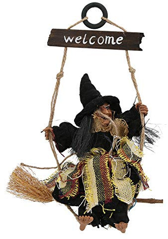 Tnfeeon Hängende Dekorationen der Halloween-Hexe, Schule Hausbar Garten Horror hängende Fliegen-Hexe-hängende Halloween-Dekor-Stützen(mit schwarzer Mütze)
