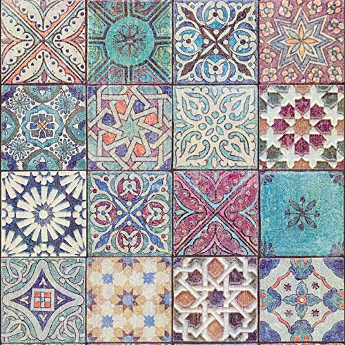Vintage Tapete in Fliesenoptik | Bunte Mosaik Tapete ideal für Küche und Schlafzimmer | Vliestapete im orientalischen Boho Stil