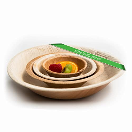 Canape King 25 pcs Disposable Palm Leaf Bowls | Eco-Friendly 7'' (18cm) Round Dessert Serving Bowl | Biodegradable Wooden Bowl for Hot & Cold Food | Heavy-Duty Salad Bowls