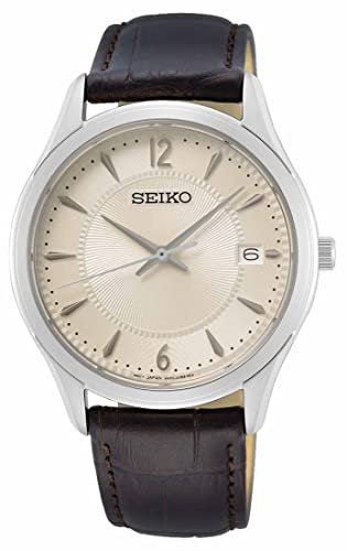 Seiko Herren Analog Quarz Uhr mit Leder Armband SUR421P1