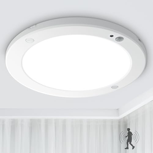 Wondlumi 18W LED Ceiling Light with PIR Motion Sensor and Twilight Sensor, Ultra Slim Round LED Panel 240V Cool White 1800lm for Porch, Hallway, Stair, Bedroom