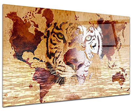 DECLINA Acrylglasbild, Deko, Löwenkopf und Weltkarte, Plexiglas, Wandbild, Druck auf Acrylglas, Dekobild, 80 x 50 cm