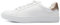 Feversole Women's Featured PU Leather Tonal Colorful Lace-Up Trainer White Napa Rose Gold Patch Lace up Size 5.5