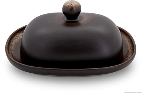 Bunzlauer Keramik Butterdose für 250g, oval, H = 9,8 cm, Ø 15,0 x 19,8 cm Dekor ZACIEK