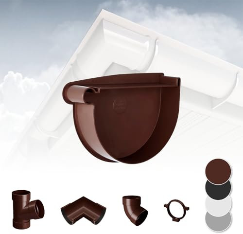 Sistema di grondaie RAINWAY L (pezzo finale della grondaia a sinistra marrone) - plastica PVC-U in 4 colori, consigliato per tetti > 100m²