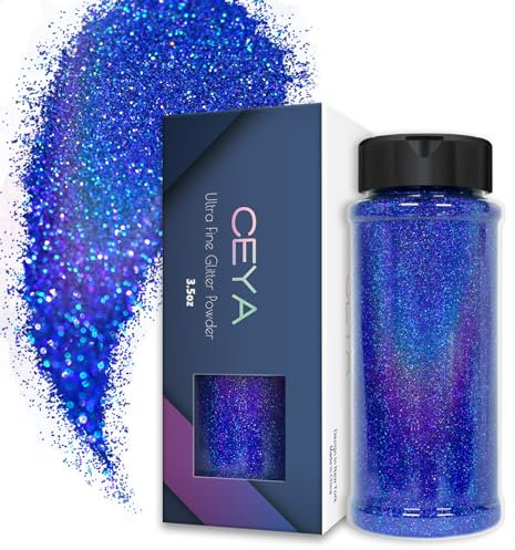 Ceya 3.5oz/ 100g Ultra Fine Glitter Powder Laser Royal Blue Holographic Glitter 1/128” 0.008” 0.2mm for Slime Epoxy Resin Craft Tumbler Jewelry Nail Art Festival Makeup Painting Wedding Cards