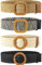 XiYee 4 Pièces Ceinture en Paille Tissée Femme Fine Élastiquée de Robe Stretch Tressée Avec Boucle de Couleur Bois, Noir et Beige