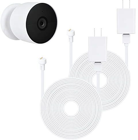 wochel 2Pack Power Cable Compatible with Google Nest Cam (Battery), 30Ft/9.1m Weatherproof Outdoor Cable Continuously Charging Your Nest Camera (White)