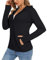 TACVASEN Damen UPF 50+ Rash Guard Atmungsaktiv Sweatjacke Fitness Hoodie Leicht Jacke Outdoor Wandern Shirt mit Kapuze (M, Schwarz)