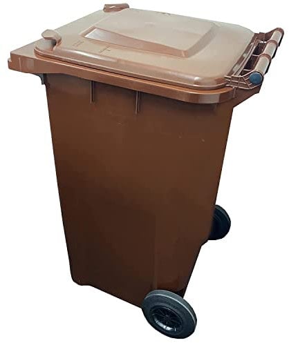 Pluto Packaging Large 240L Brown Garden Waste Outdoor Wheelie Bin With Rubber Wheels Handle & Lid