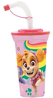 p:os 33345088 PAW Patrol - Trinkbecher für Kinder mit integriertem Strohhalm und Deckel, Trinkgefäß mit ca. 430 ml Fassungsvermögen, ideal für kalte Getränke