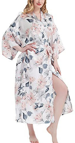 Getitsoon Women's Kimono Robe Long Dressing Gown Satin Cardigan Printed Robes Bridesmaid Bridal