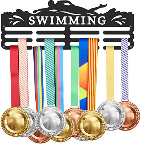 SUPERDANT Schwimm Medaillenhalter Sport Eisenhaken Rahmen Medaillen Aufbewahrung Wandmontage Medaillen Halter Medaillen Aufhänger Für Schwimmwettbewerbe Geschenke für Sportler Kinder
