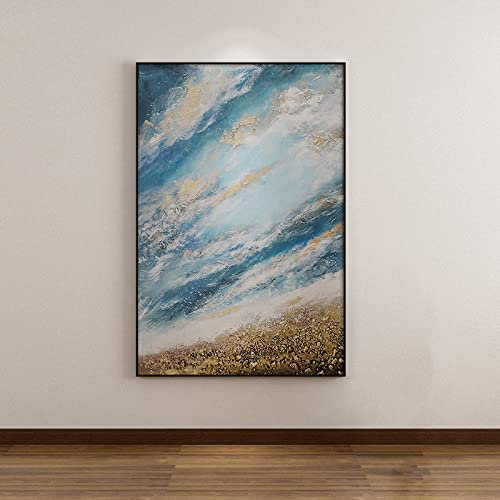 Ölbilder Auf Leinwand Handgemalt, Blaue Textur Meereswellen Strand Landschaft Moderne Abstrakte Kunstwerke Rahmenlose Handgemalte Ölgemälde Auf Leinwand Wandkunst Für Wohnzimmer Schlafzimmer B