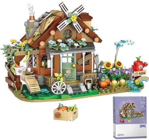 FULHOLPE Farm Cottage Street View Architecture Building Blocks Set, 899 Pieces Mini Farm House Construction Toy Sets for Teenagers and Adults, Modular Building Toy NOT Compatible with Major Brands