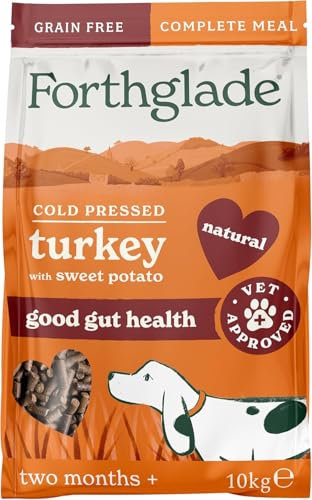 Forthglade Complete Natural Dry Dog Food - Grain Free Turkey with Vegetables (10kg) Resealable Bag - Easy to Digest Cold Pressed Dog Food for Puppy, Adult and Senior Dogs, Brown
