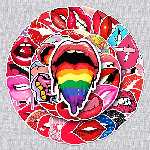LYunMu Lippen Aufkleber Lip Sticker Set 50 Stücke Niedlich Deko für Auto Laptop Skateboard Fahrrad Moped Motorrad Fahrrad Computer,Geeignet für Erwachsene Kinder