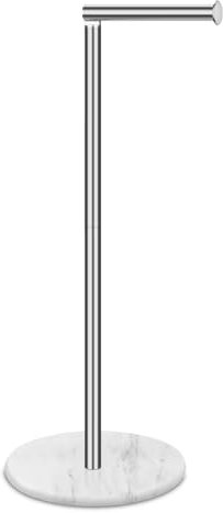 Tabhoukit Toilet Paper Holder Stand with Marble Base, Free Standing Natural Stone Base Tissue Paper Storage with Reserve, Silver Space Toilet Bath 4 Rolls Holder for Bathroom/Kitchen Countertop