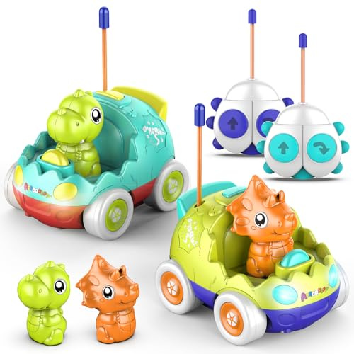 2 Stück Ferngesteuertes Auto ab 2 jahre Kinder Dinosaurier Auto Spielzeug ab 2 3 4 5 6 Jahre Mädchen Junge Ferngesteuerter Dino Spielzeug mit Lichtern und Musik Spielzeugautos Geburtstag Geschenke