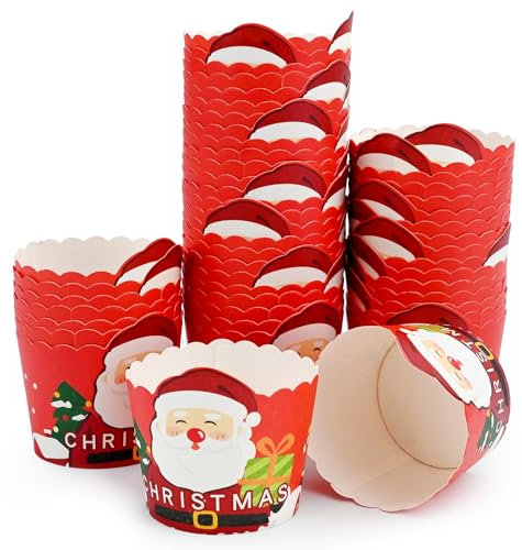 50 Stück Weihnachts-Cupcake,Cartoon Weihnachten Tassen,Muffin Cup Cupcake,Kuchen Dekoration Backen Tassen Xmas Cupcake Box Weihnachtsmann Cupcake für Weihnachten Party Supplies (style A)