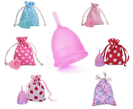 Sensitive Re-Usable Menstrual Cup, Super Soft Silicone, Carry Bag, No Leak Period Cup, Sanitary Cup, Small Medium Large Moon Diva Cup, Tampon Pad Alternative (Medium, Four)