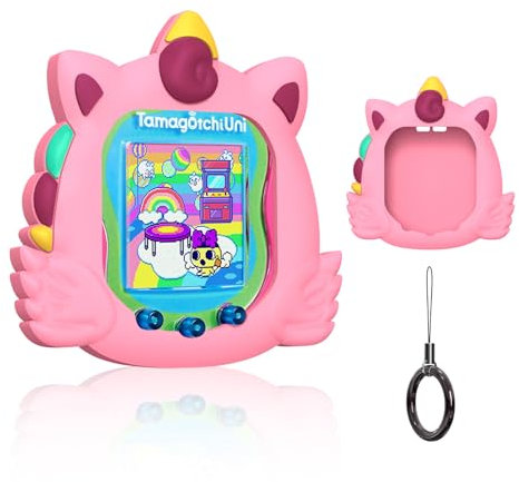 Silikon Hülle für Tamagotchi Uni(2023), MOWYEOK Stoßfeste Schutzhülle mit Cartoon Muster für Tamagotchi Uni Spielkonsole Zubehör, mit rundem Schnallen Lanyard (Einhorn)