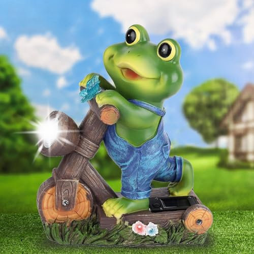 Frog Garden Ornaments Outdoor, Solar Garden Ornaments Garden Gnome Frog Gifts,Fairy Garden Ornament Waterproof Led Solar Animal Statue Garden Gifts For Women Men,Gardeners Gifts Gnome Gifts(10Inch)