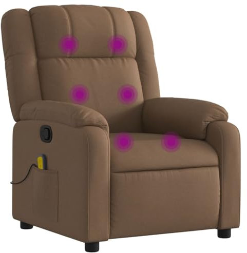 vidaXL Massagesessel, Sessel Verstellbare Rückenlehne Fußteil, Fernsehsessel Relaxsessel mit Liegefunktion, Liegesessel Polstersessel Ruhesessel, Braun Stoff