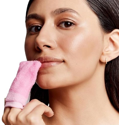 Lippen Peeling Handschuh Set - 2 Exfoliationshandschuhe Für Trockene Lippen, Lippen Scrub Tuch, Peeling Tuch Für Sanfte Lippenpflege, Ergonomisches Design in Rosa Und Schwarz