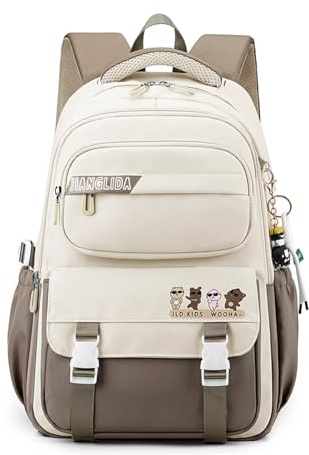FANDARE Schulrucksack Teenager College-Schulrucksack Tagesrucksäcke Rucksack Schule Schultaschen Herren Damen Umhängetasche Daypack Schulranzen Laptop Rucksack für Ausflüge Uni Schule BüroKhaki