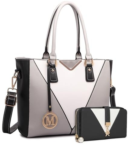Miss Lulu Handtasche Damen Mittelgroß, Taschen PU Leder, Handtaschen Groß V-förmiges Design Synthetic Ledertasche Mit Abnehmbarem Schultergurt für Büro Schule Einkauf Reise Geschenk