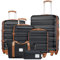 LONG VACATION Valise bagage à main, valise à roulettes, valise de voyage, coque rigide, 4 roulettes, serrure TSA - La valise contient 1 sac de voyage et 1 trousse de toilette, noir/marron, Mittlerer