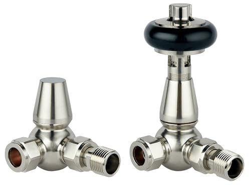 Satin Nickel Woodhead Corner Radiator Valves Modern Radiator Valves 15mm x 1/2 Set of 2