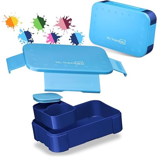 My Vesperbox – Mini Lite - Bento Box Kinder - Lunchbox - extrem robust – Brotdose – Brotbox ideal für Kindergarten und Schule (Deckel Hellblau/Körper Blau)