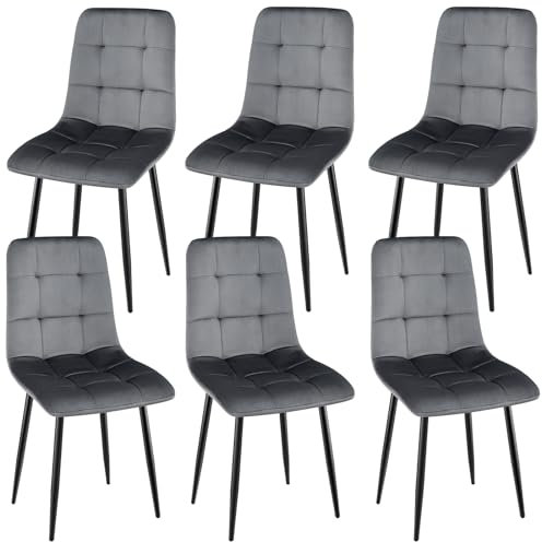WAFTING Esszimmerstühle 6er Set, gepolsterter Stuhl mit hoher Rückenlehne und holländischem Samtdesign, Esstischstühle mit Metallfuß, für Esszimmer, Wohnzimmer und Empfangsraum, Dunkelgrau
