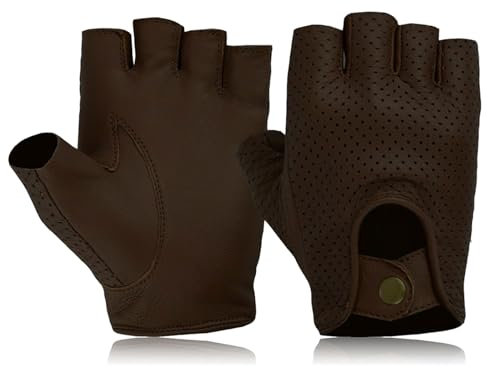 COLOURLINX Fingerlose Handschuhe aus echtem Leder, Uni, Halbfinger, Outdoor-Sport, Fitnessstudio, Biker, Radfahren, Motorrad, Rollstuhl, Dunkelbraun, Größe M