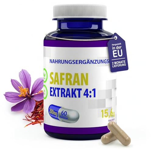 Hepatica Safran-Extrakt (Crocus Sativus) 800 mg Äquivalent | 200 mg 4:1 Narbenextrakt | mit Safranal & Crocin | 60 vegane Kapseln | GMP & Laborgeprüft