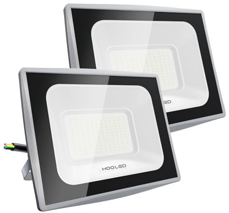 HOOLED Projecteur LED extérieur 50W 100W 200W, IP66 étanche, écoénergétique, idéal pour jardin, cour et garage, Luminosité élevée et installation facile (100W, 2)