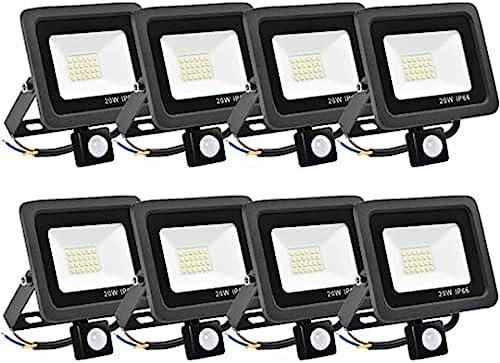 Luci di sicurezza da 20 W con sensore di movimento, Proiettore a LED con sensore per esterni, Lampada da parete PIR super luminosa da 2000 lm, IP66 Impermeabile 6000K Bianco freddo per Garag