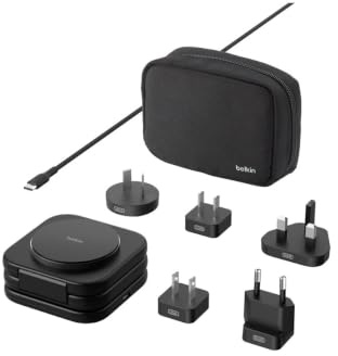Belkin BoostCharge Pro Foldable Qi2 Certified Wireless Charger 3 in 1 Travel Magnetic Charger 15W - MagSafe Compatible Portable Charger for iPhone 16/15/14, Apple Watch 10, AirPods