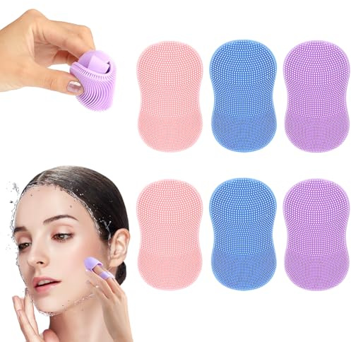 6 Stück Silikon Gesichtswäscher, Manueller Gesichtsreiniger, Gesichtswaschbürste Massagebürste für Peeling, Mitesser und Akne, Tiefenreinigung Hautpflege (2Blue+2Pink+2Purple)