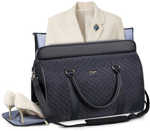 Tonyeee 3-in-1 Kleidersack Reisetasche Damen, Umwandelbare Weekender Handgepäck Tasche mit Schuhfach & Schultergurt, Faltbare wasserdichte Reisetasche aus PU Leder für Business & Reise Schwarz