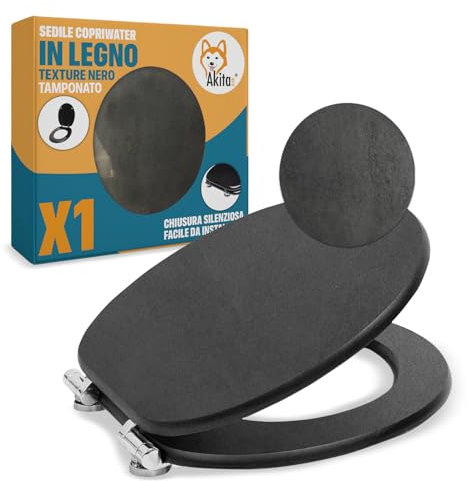 AKITAInk Sedile wc universale Copriwater in legno Nero per bagno, Coprivaso Tavoletta Copriwater Nero in Legno MDF, Copri WC in legno