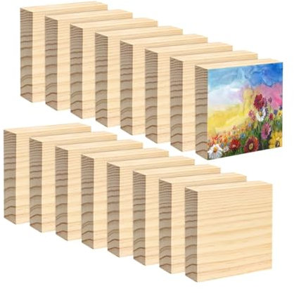 16 Pack Taco de Madera sin Acabado para Manualidades, Talla, Pintura