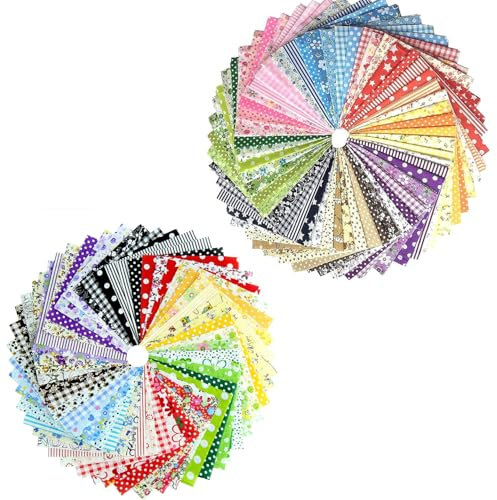 NECXON 60 PCs Buntes Patchwork -Stoffbündel zum Nähen - Baumwollmaterial, 10 x 10 cm Quadrate und Verschiedene Formen - ideal für DIY -Handwerksprojekte