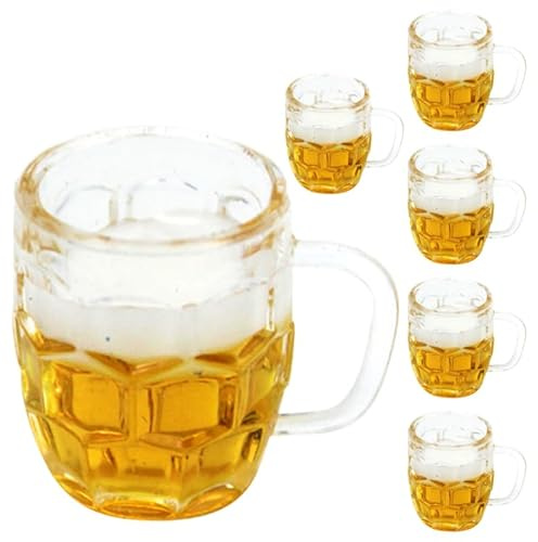 VICASKY 6pcs Mini Beer Mugs for Doll House Miniature Beer Shot Glasses Resin Dollhouse Accessories Tiny Drink Cups for Home Decor Mini House Landscape Adornments Diy Crafts and Display Scenes
