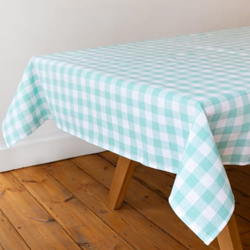 Talking Tables Fabric Large Mint Green Checkered Gingham Tablecloth Recycled Cotton Rectangle, Reusable and Washable Table Cover for Alfresco Dining, Buffets, Weddings & Parties Picnics 180cm x 140cm