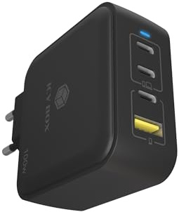 ICY BOX GaN Ladegerät 100W – 3 USB-C & 1 USB-A Ports, Power Delivery 3.0, Schnellladefunktion, kompakt & leicht, für Smartphones, Tablets & Notebooks, IB-PS1040-PD