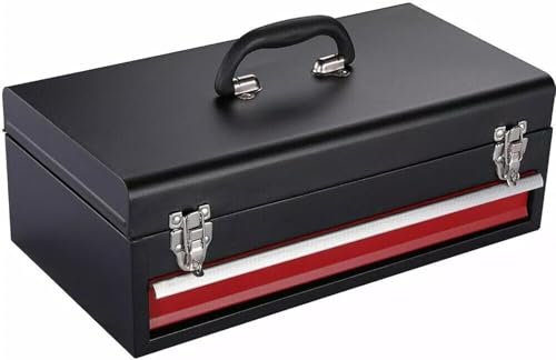 Lockable Heavy-Duty Metal Tool Box with 1/2/3/4 Drawers | Portable Steel Toolbox with Secure Latch & Waterproof Powder-Coated Finish | Black and Red Toolboxes for Storing and Organisation (1 Drawer)
